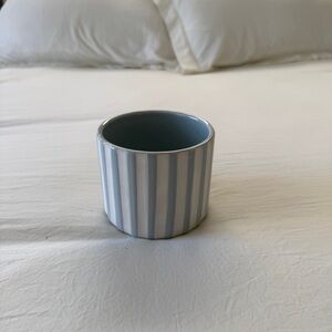 Striped Ceramic Planter in Light Blue and White